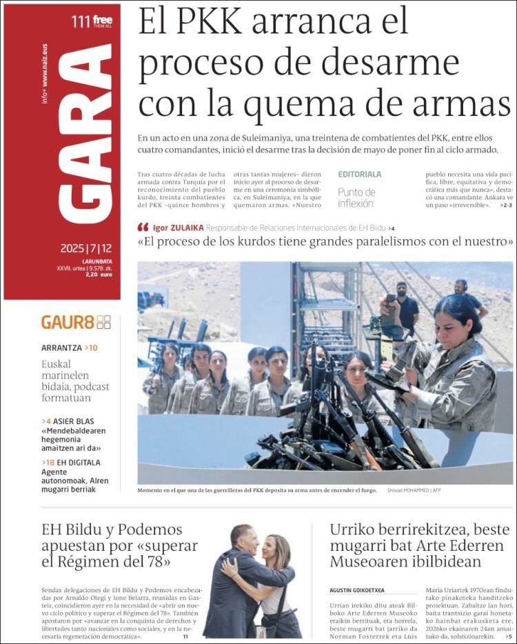 Portada de Gara (Spain)