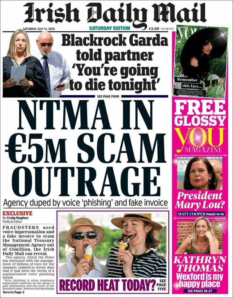 Portada de Irish Daily Mail (Irlanda)
