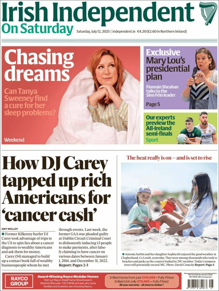 Portada de Irish Independent (Irlanda)