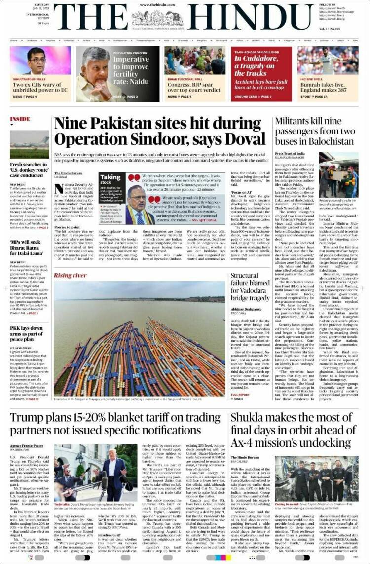 Portada de The Hindu (India)