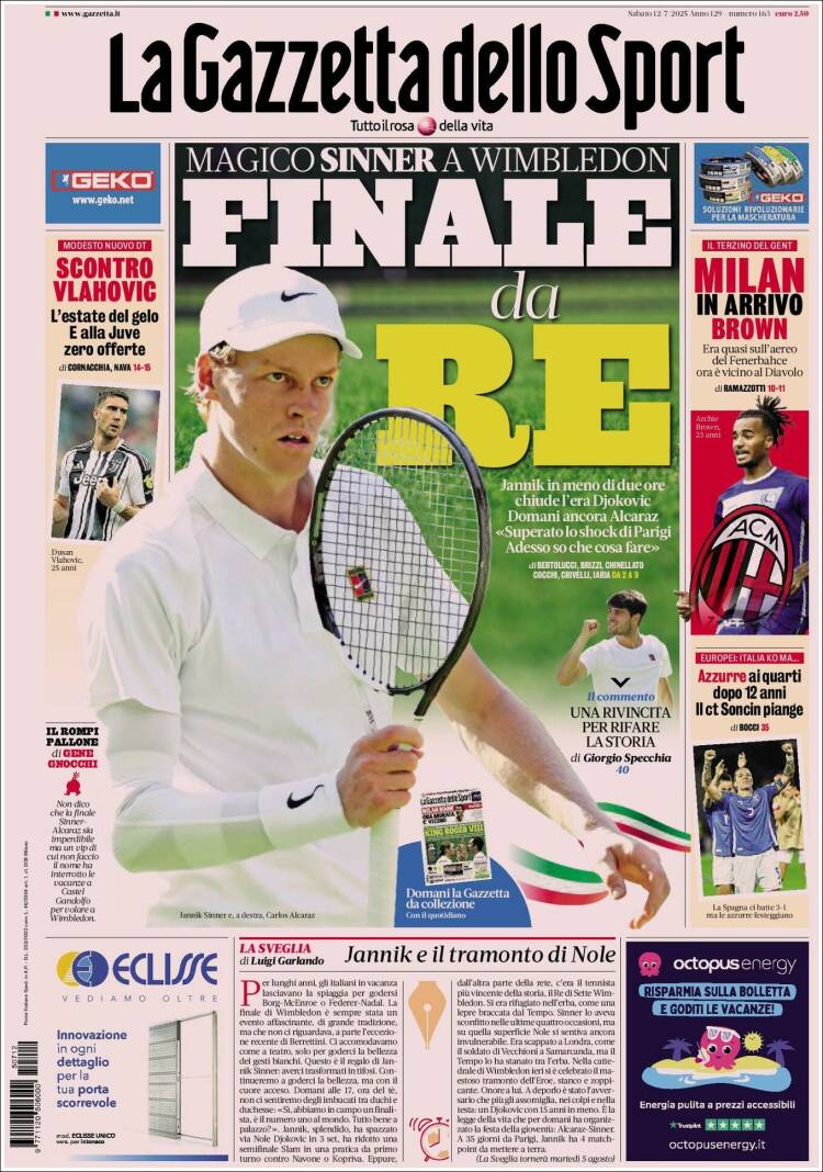 Portada de La Gazzetta dello Sport (Italia)