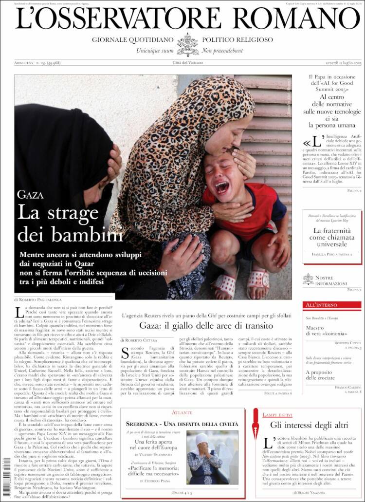Portada de L'Osservatore Romano (Italia)