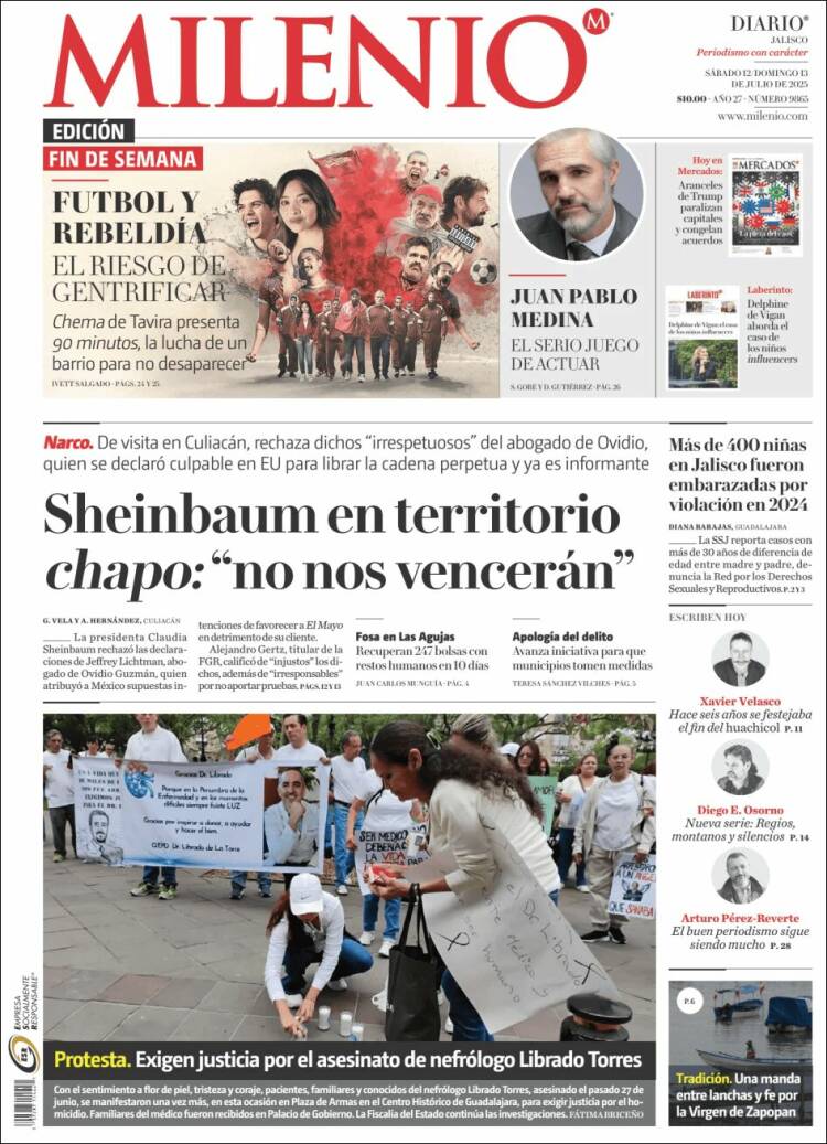 Portada de Milenio - Jalisco (México)