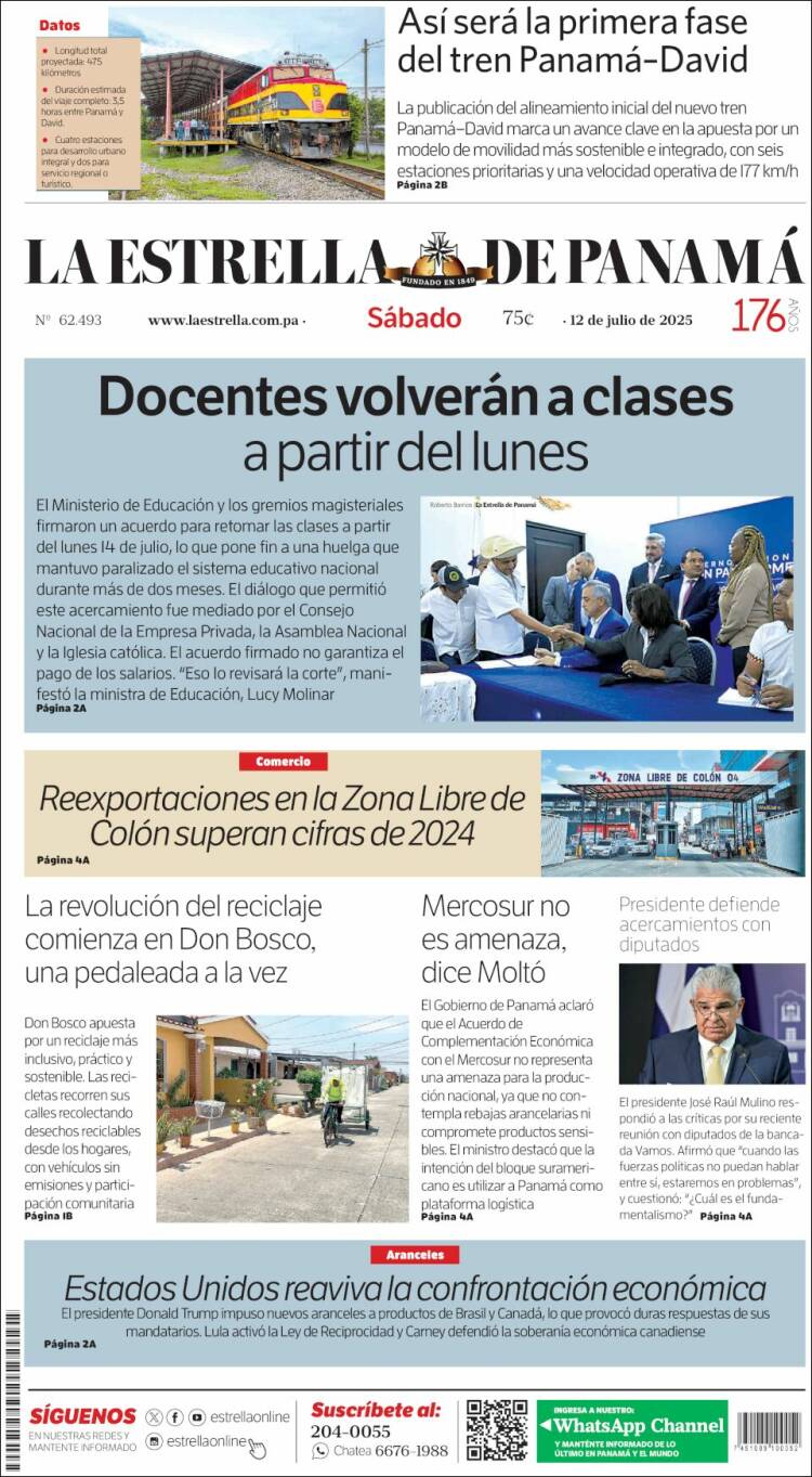 Portada de La Estrella de Panamá (Panam&aacute;)