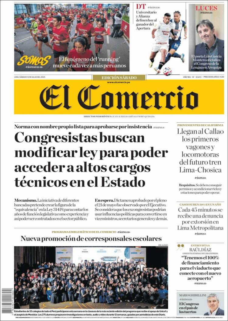 Portada de El Comercio (Per&uacute;)