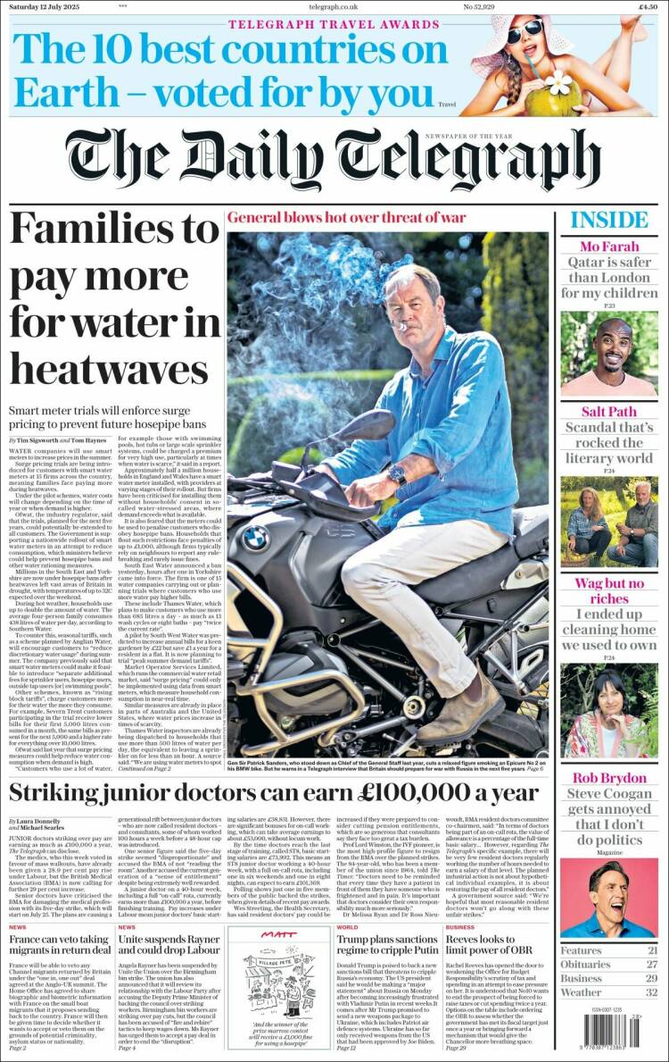 Portada de Daily Telegraph (Reino Unido)