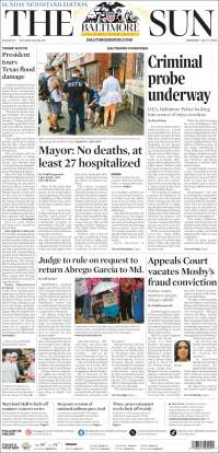 Portada de The Baltimore Sun (États-Unis)