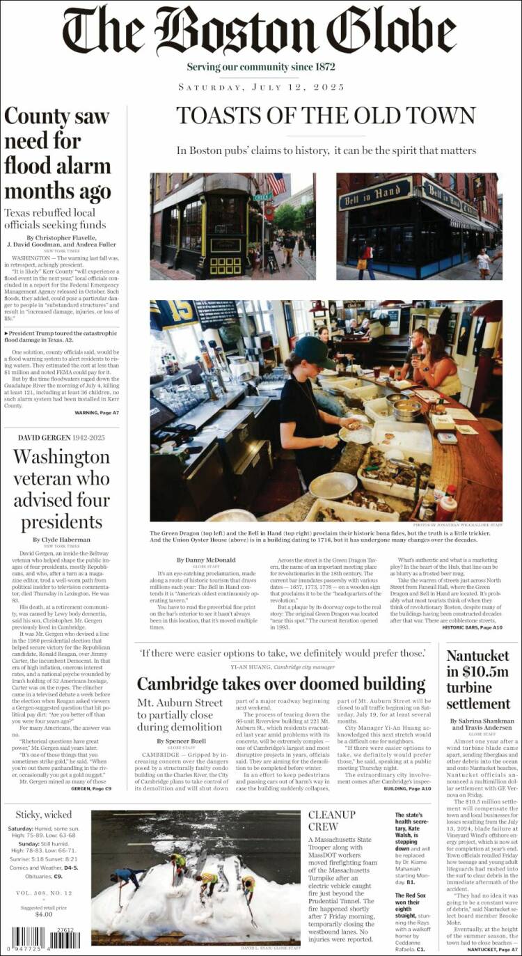 Portada de Boston Globe (USA)