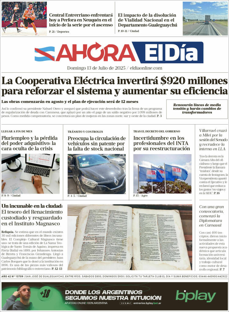 Portada de El Día de Gualeguaychú (Argentina)