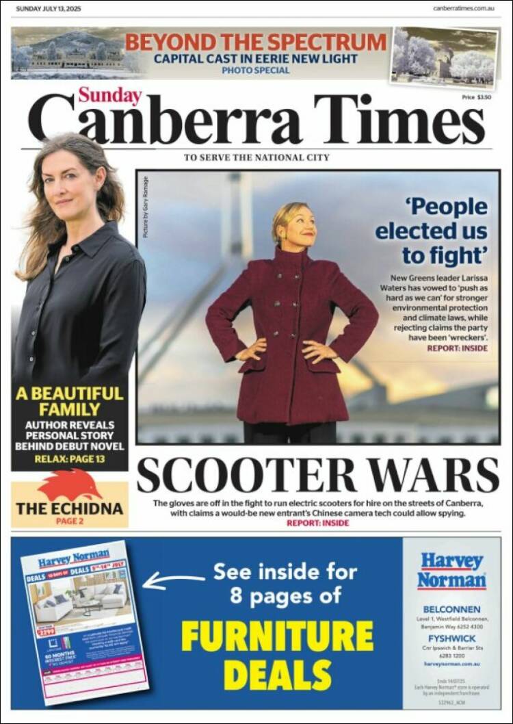 Portada de The Canberra Times (Australia)