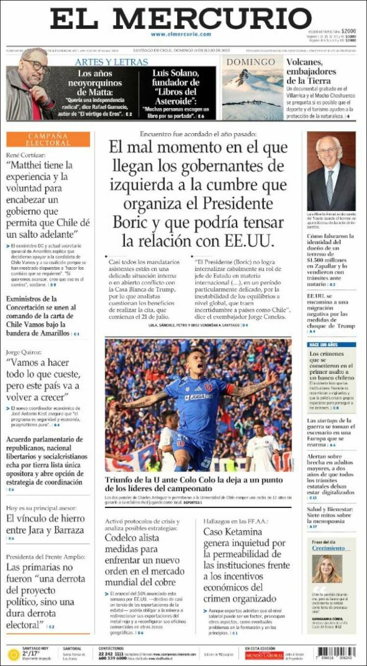 Portada de El Mercurio (Chile)