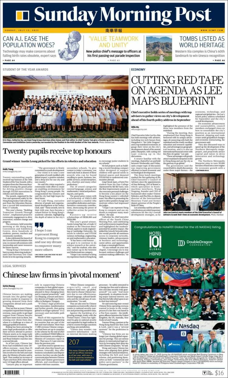 Portada de South China Morning Post (China)