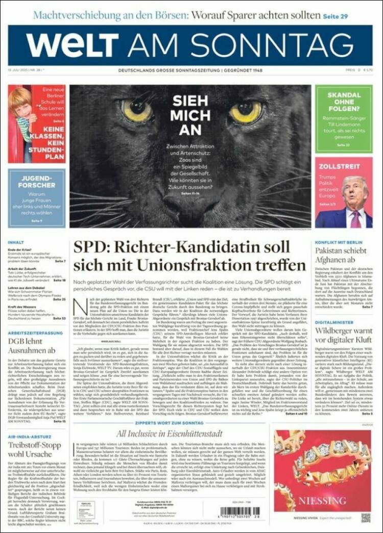 Portada de Die Welt (Germany)