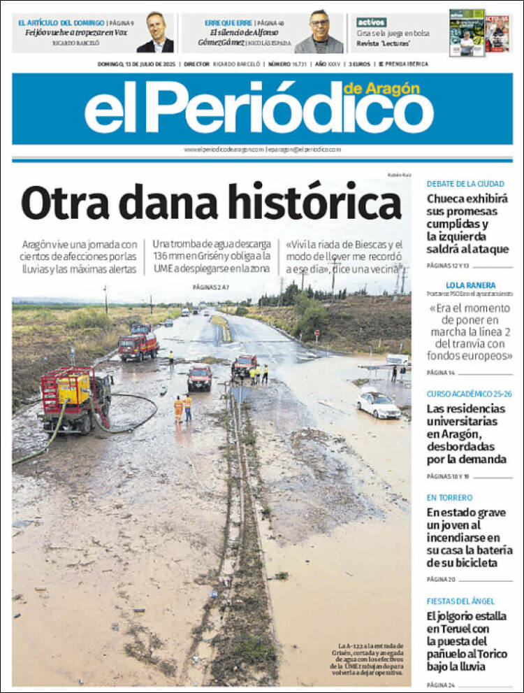 Portada de El Periódico de Aragón (España)