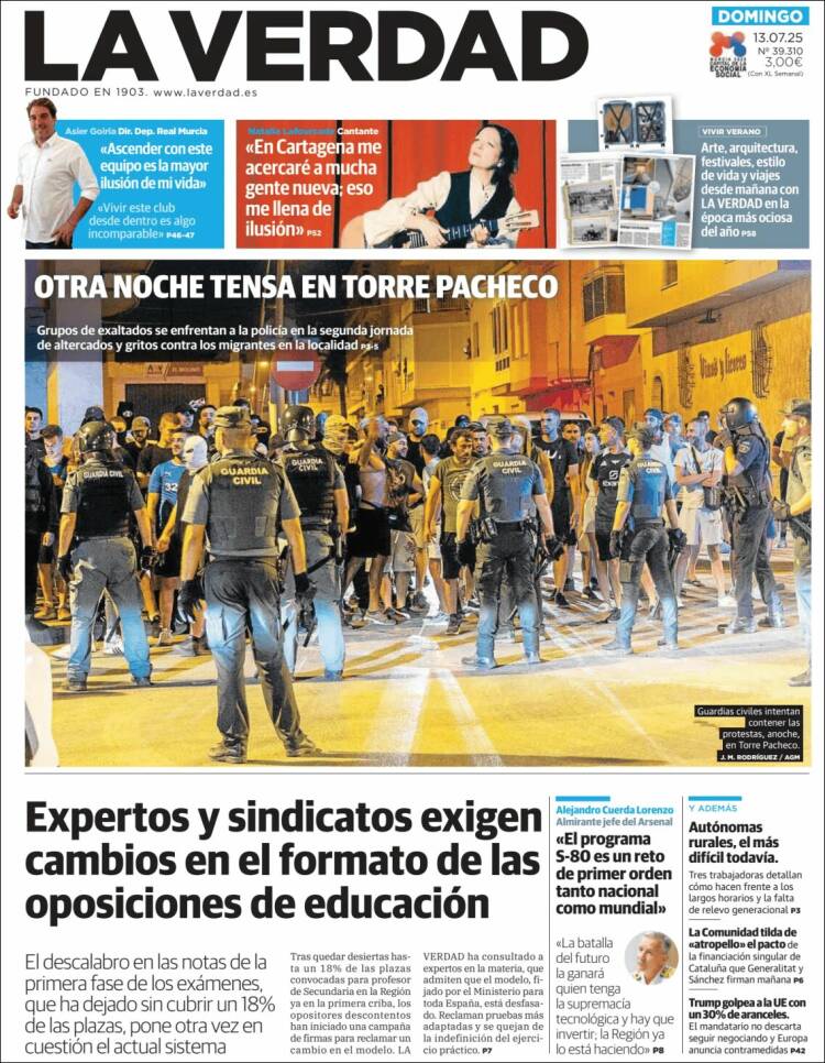 Portada de La Verdad de Murcia (España)