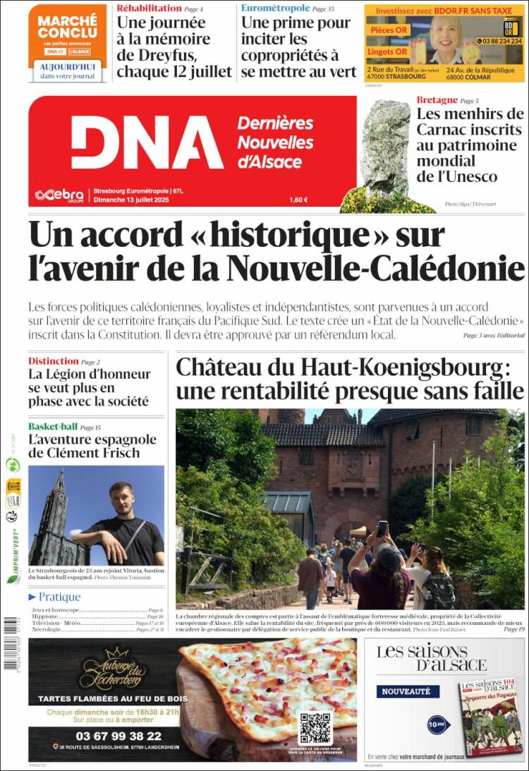 Portada de Les Dernières Nouvelles d'Alsace (France)