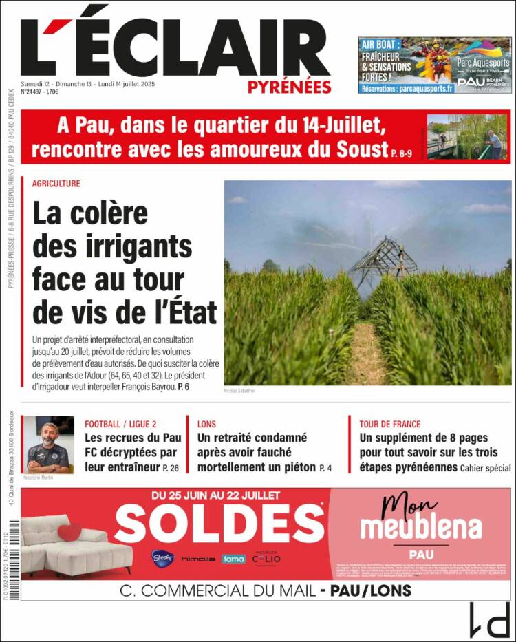 Portada de L'Eclair des Pyrénées (France)