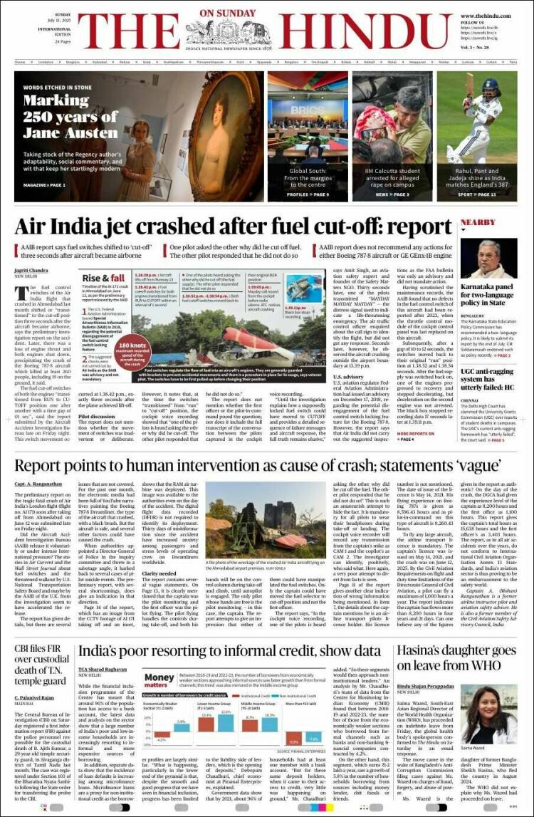 Portada de The Hindu (India)
