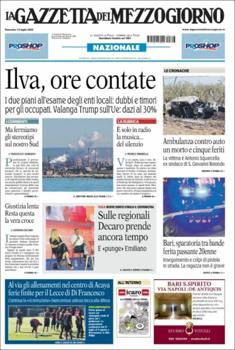 Portada de La Gazzetta del Mezzogiorno (Italy)