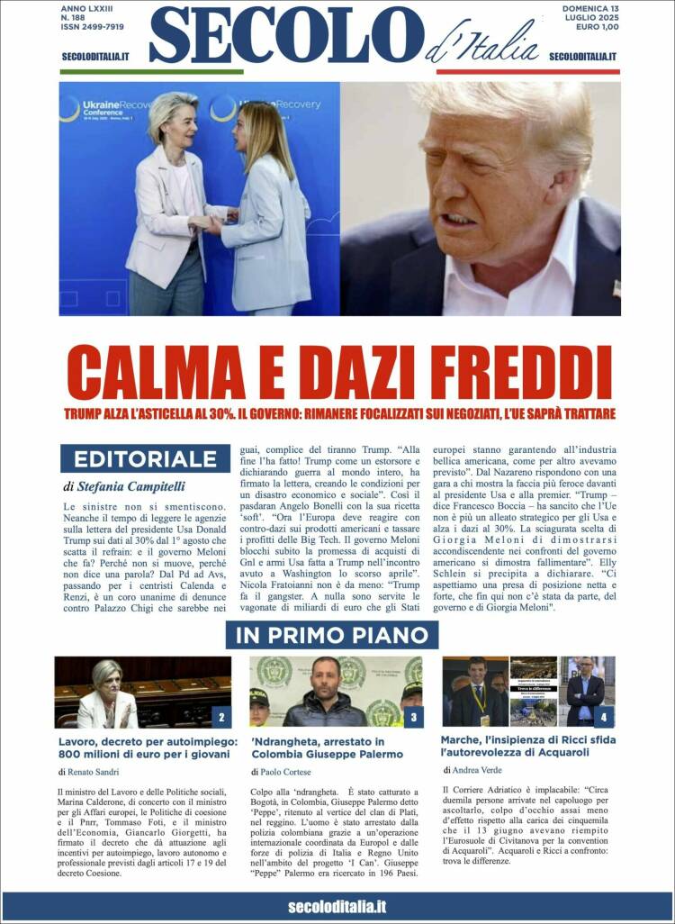 Portada de Secolo d'Italia (Italy)