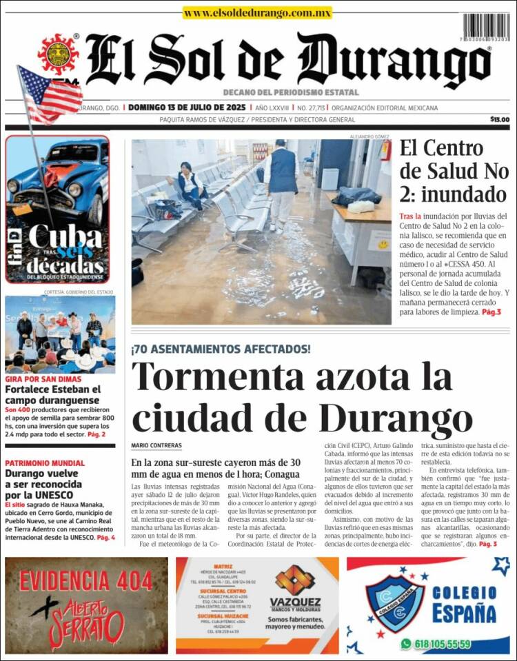 Portada de El Sol de Durango (México)