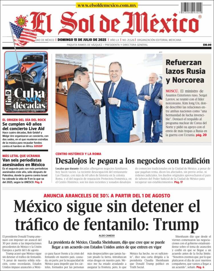 Portada de El Sol de México (México)