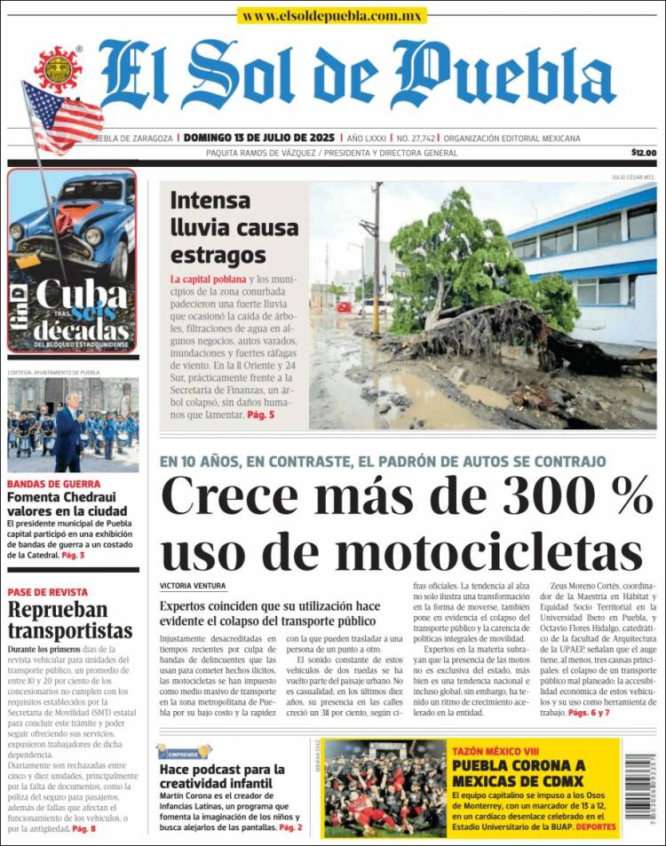 Portada de El Sol de Puebla (México)