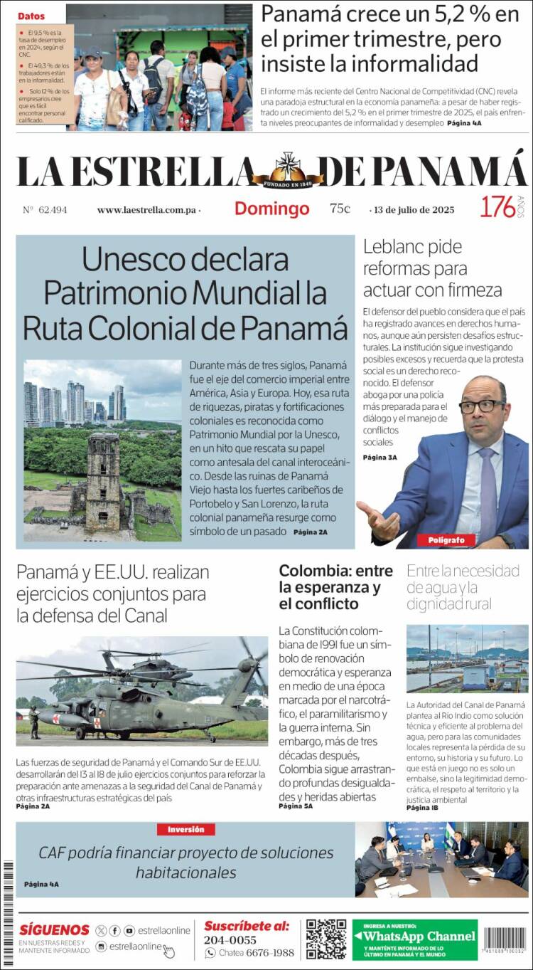 Portada de La Estrella de Panamá (Panama)