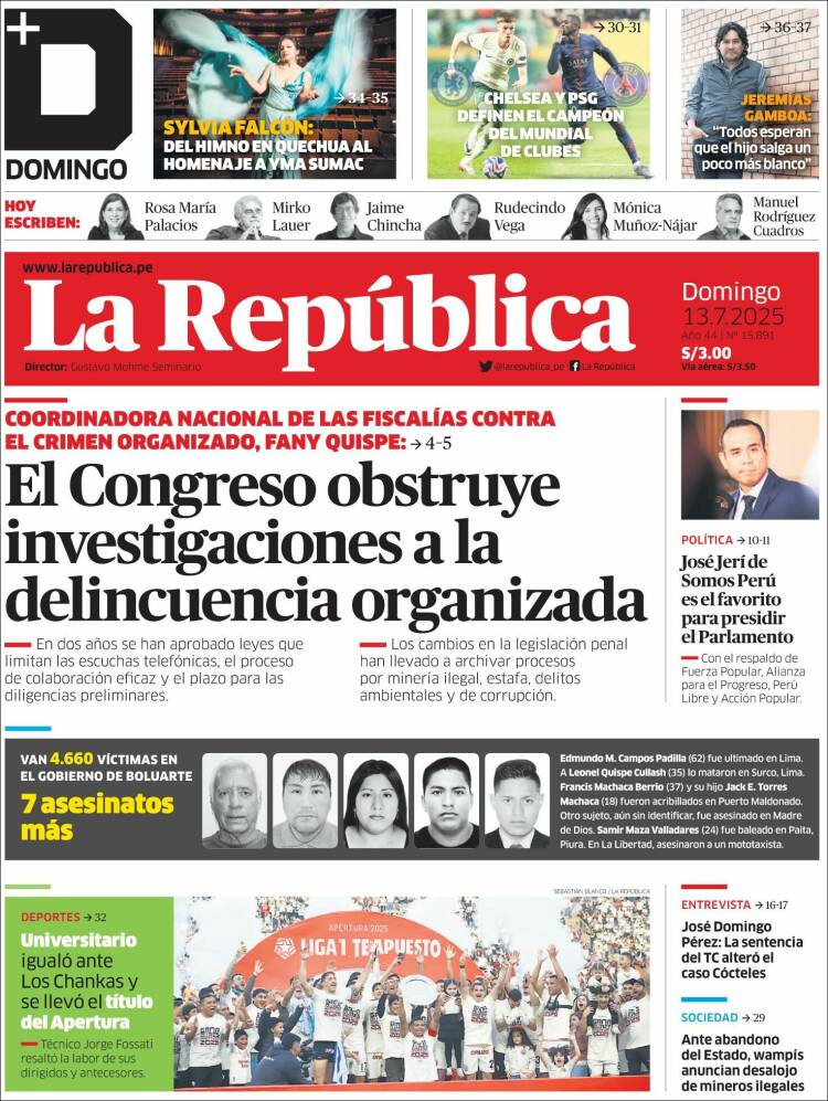 Portada de La Republica (Peru)