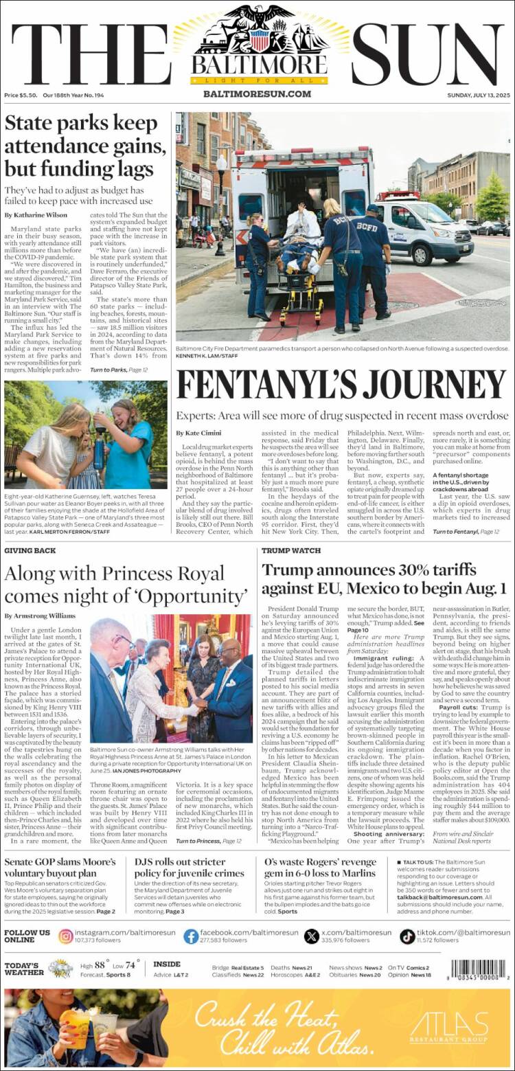 Portada de The Baltimore Sun (USA)