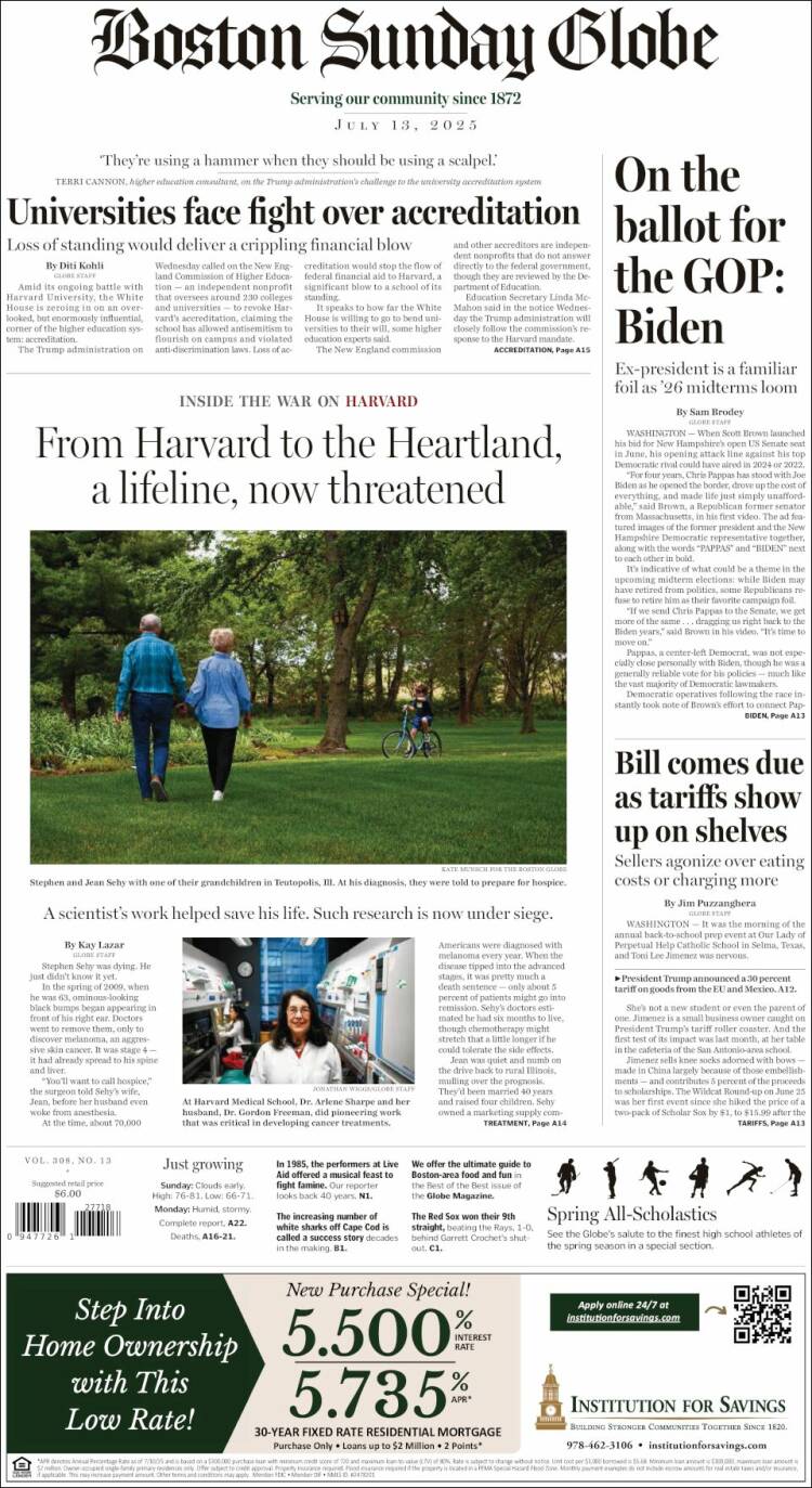 Portada de Boston Globe (USA)