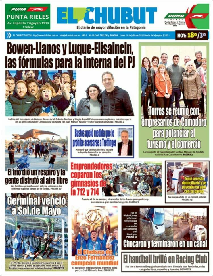 Portada de El Chubut (Argentina)