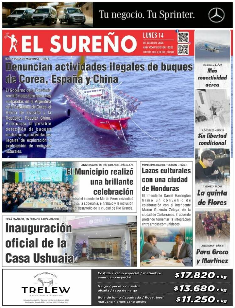 Portada de Diario El Sureño (Argentina)