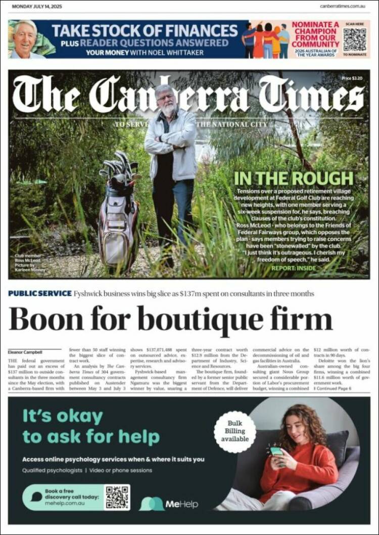 Portada de The Canberra Times (Australia)