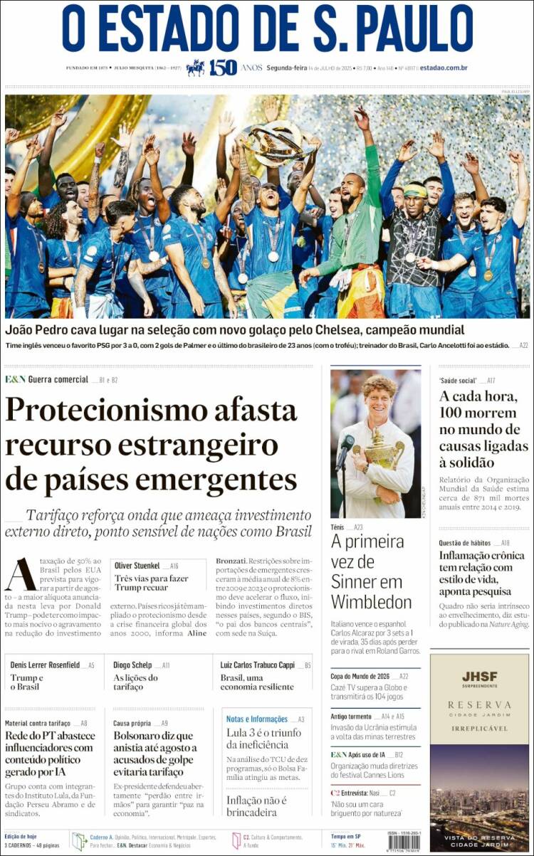 Portada de O Estado de São Paulo (Brasil)