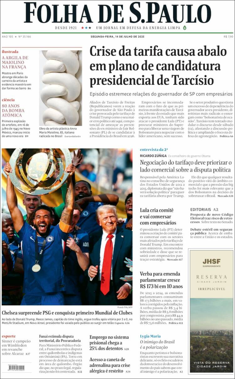 Portada de Folha de São Paulo (Brasil)