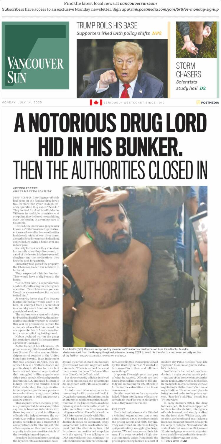 Portada de The Vancouver Sun (Canada)
