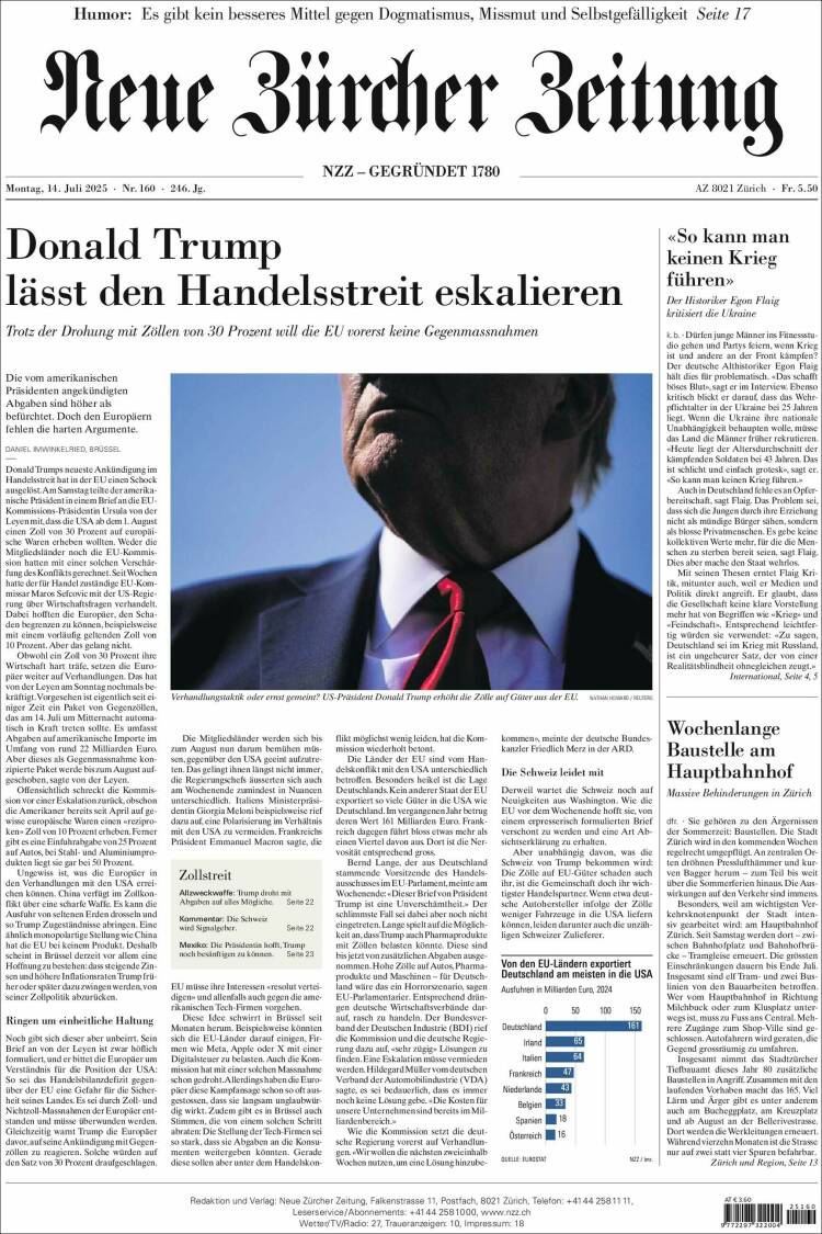 Portada de Neue Zürcher Zeitung (Switzerland)