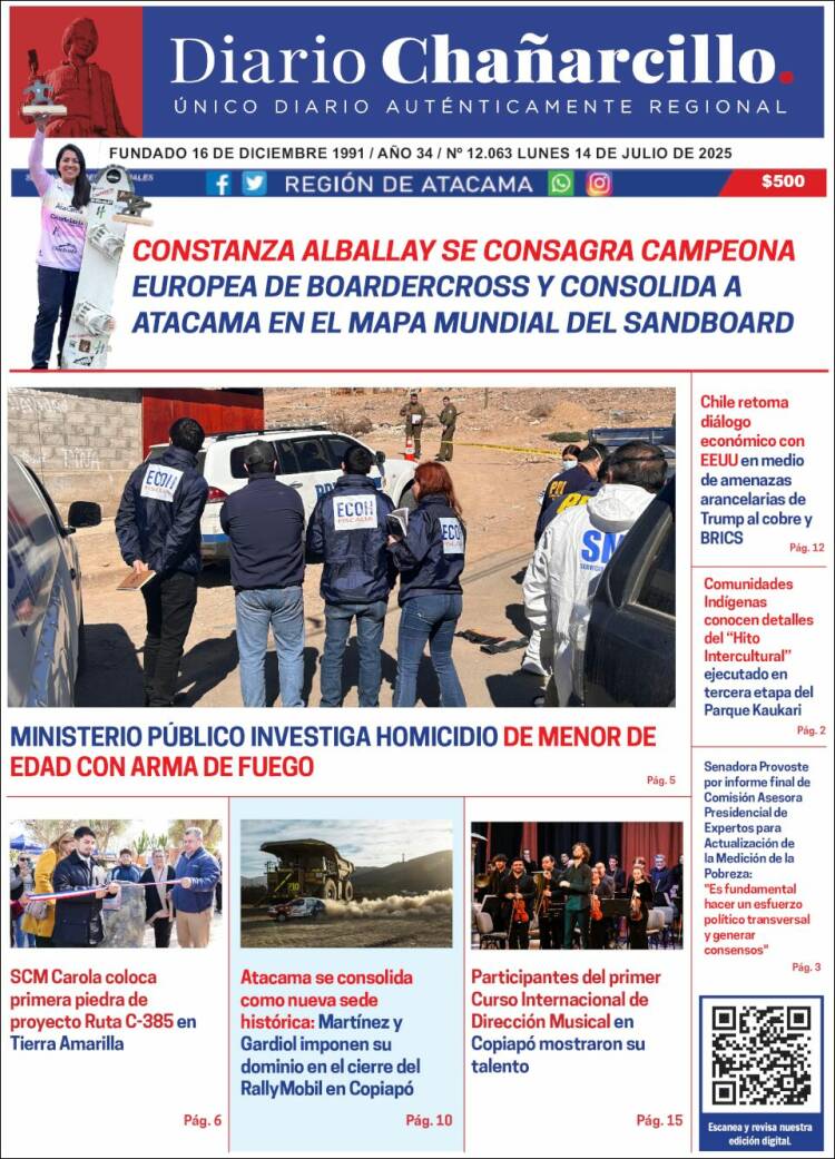 Portada de Diario Chañarcillo (Chile)