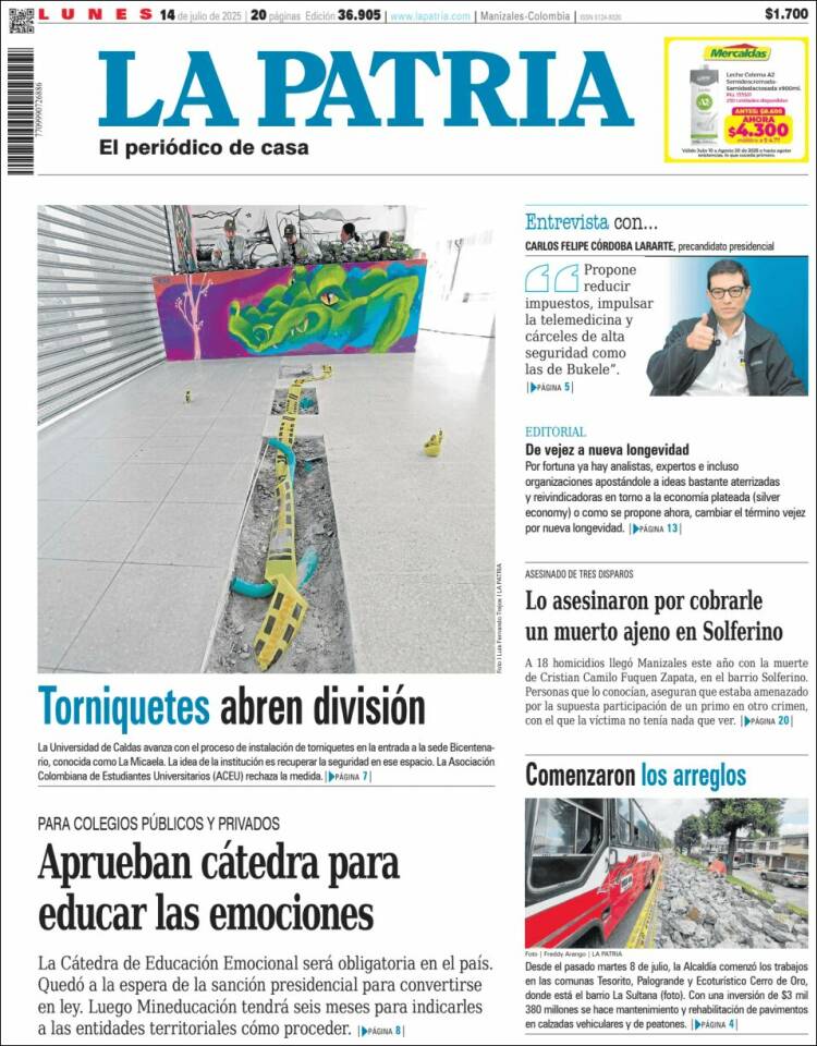 Portada de La Patria (Colombia)
