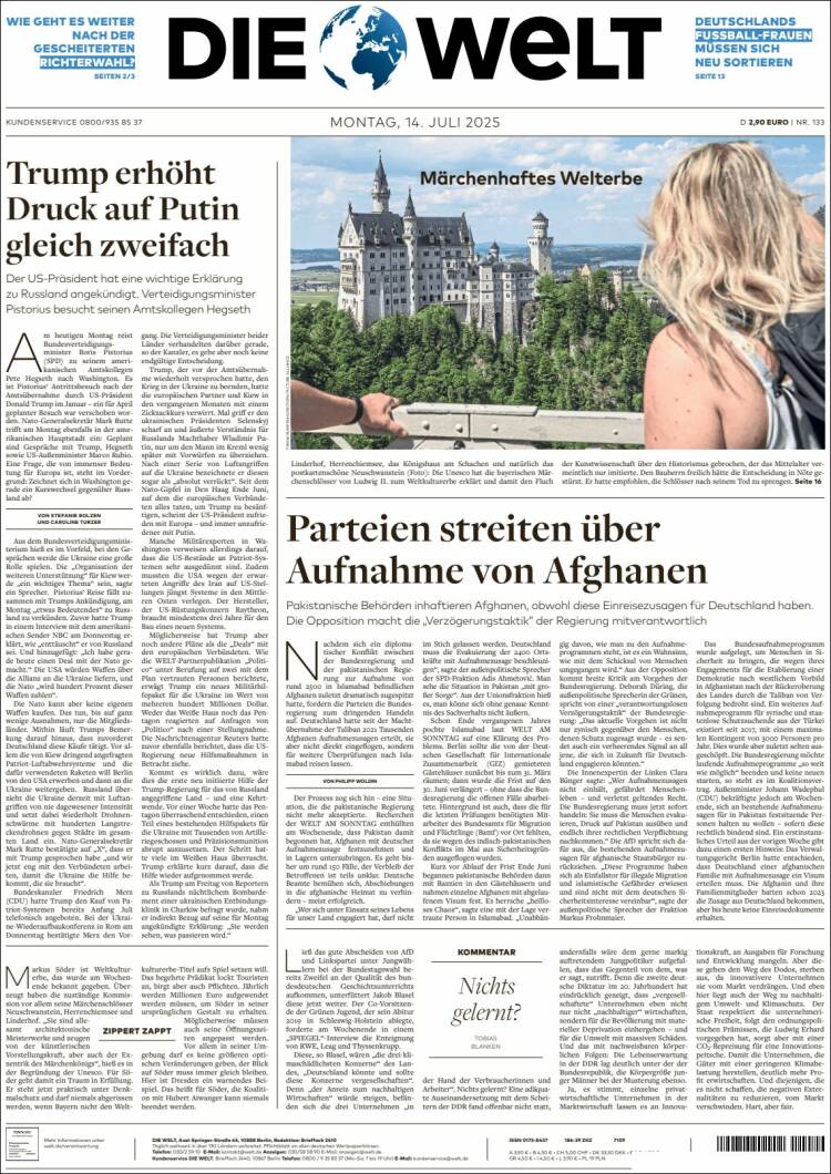 Portada de Die Welt (Germany)