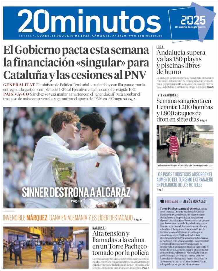 Portada de 20 Minutos - Sevilla (Spain)
