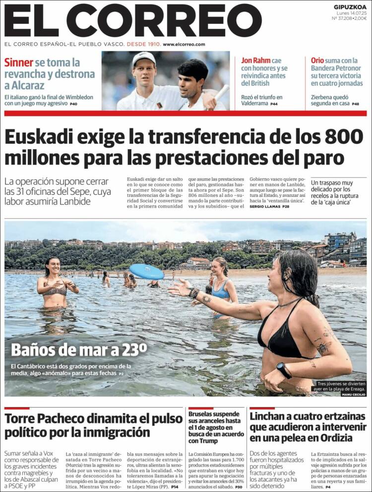 Portada de El Correo - Guipuzcoa (España)