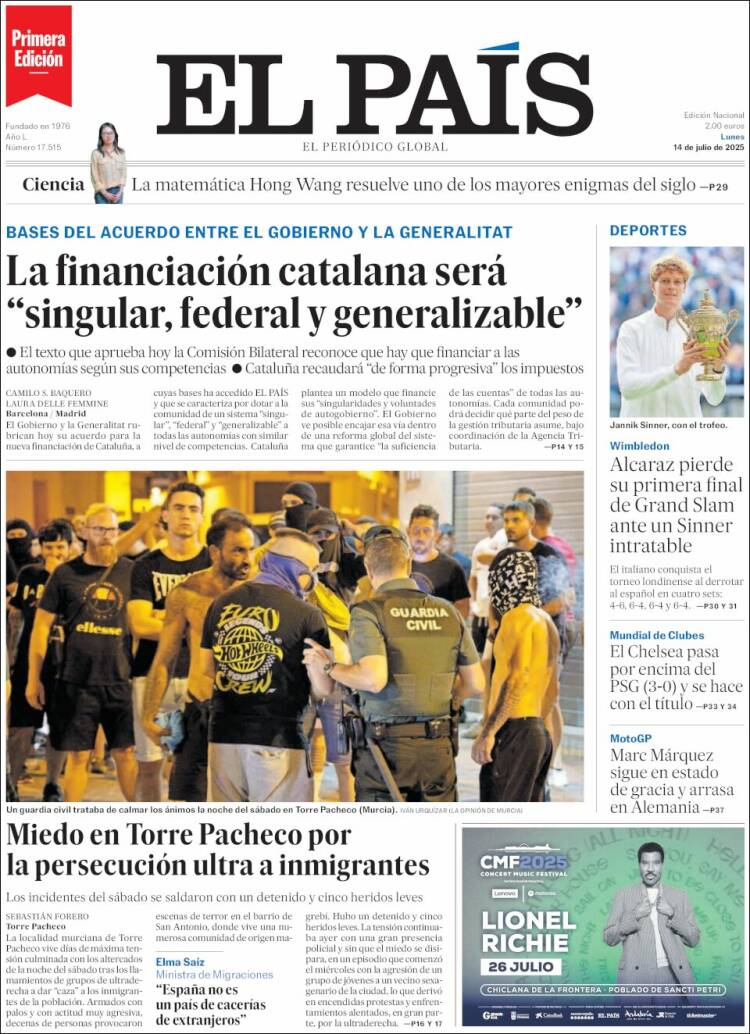Portada de El País (España)