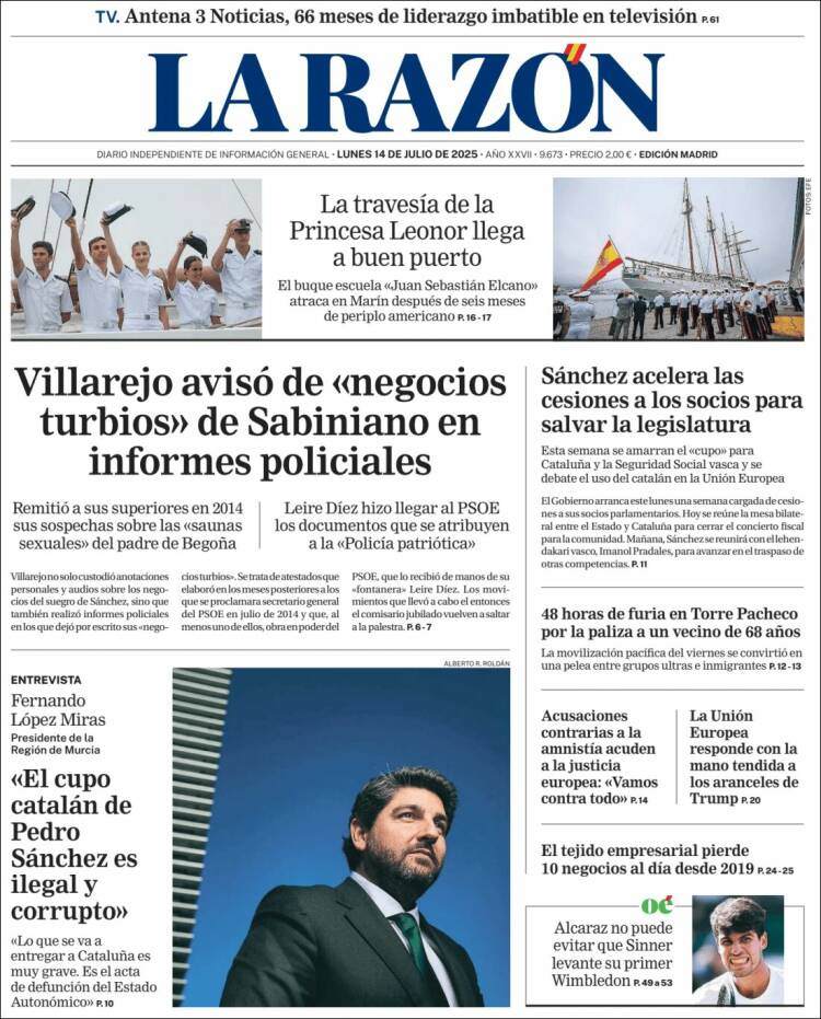 Portada de La Razón (España)