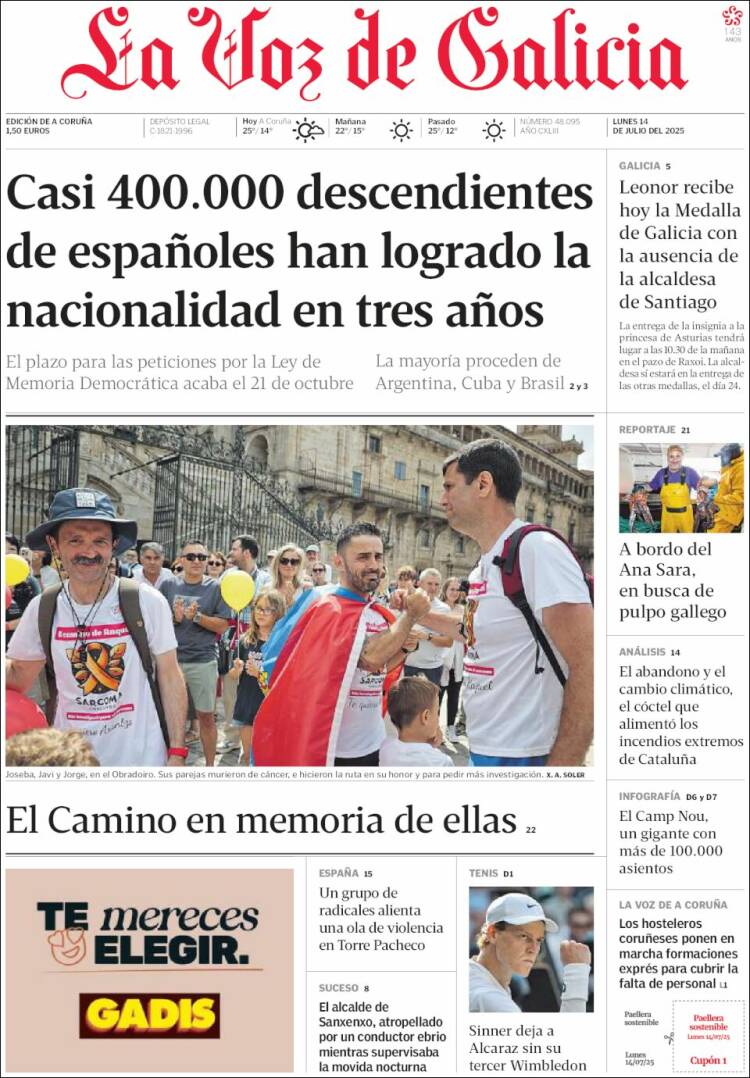 Portada de La Voz de Galicia (España)