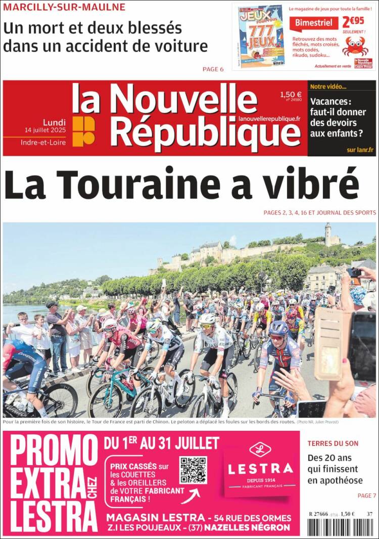 Portada de La Nouvelle Republique (France)