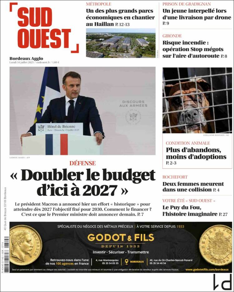 Portada de Sud Ouest (France)