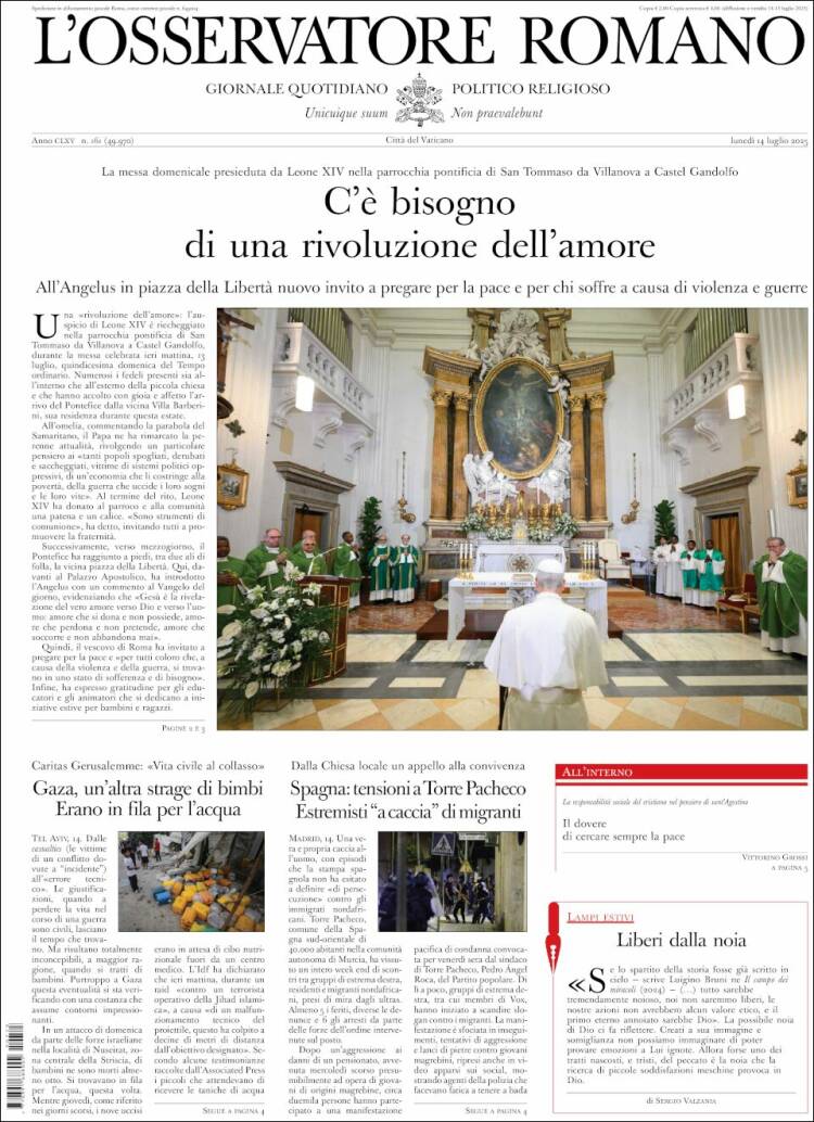 Portada de L'Osservatore Romano (Italia)