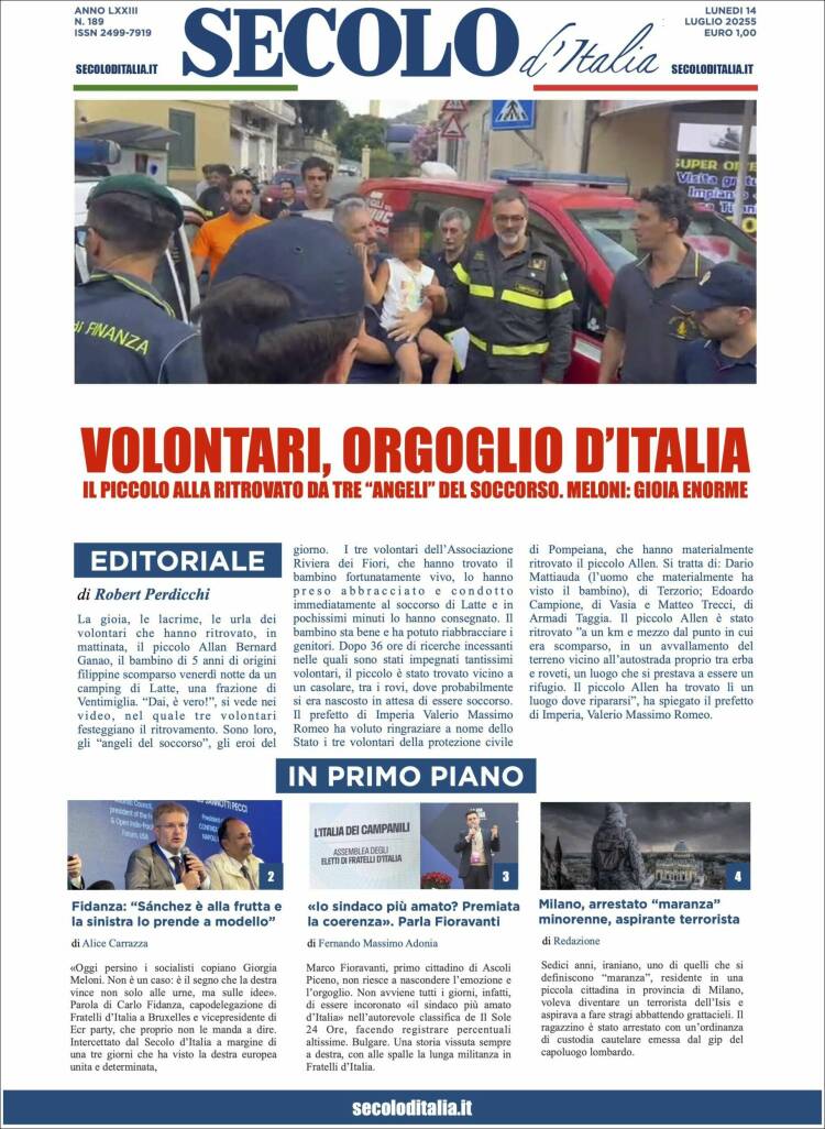 Portada de Secolo d'Italia (Italie)